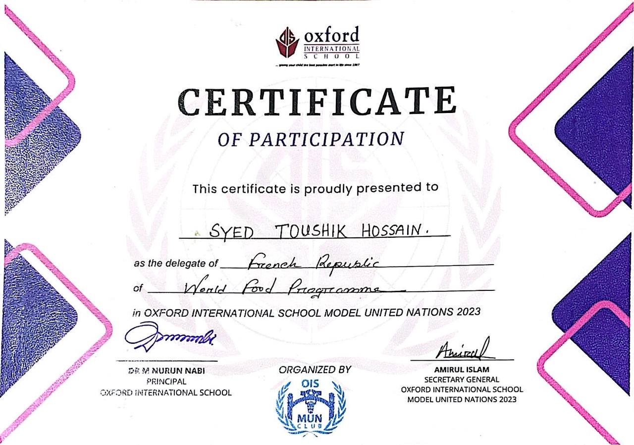 Oxford MUN certificate